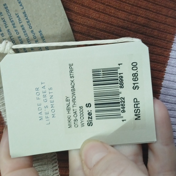 Nwt Faherty Mikki Henley T-shirt In Oat Throwback Stripe Size Small - Picture 5 of 8